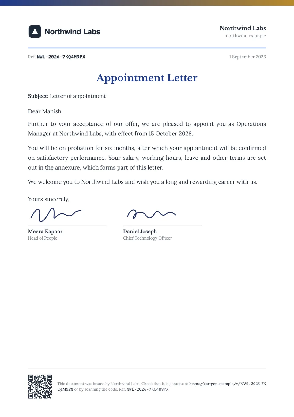 Appointment Letter template