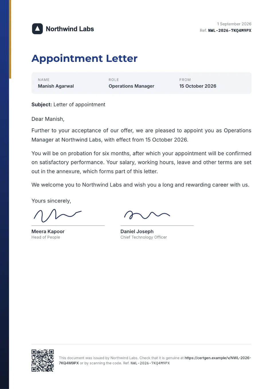 Appointment Letter template – Slate design