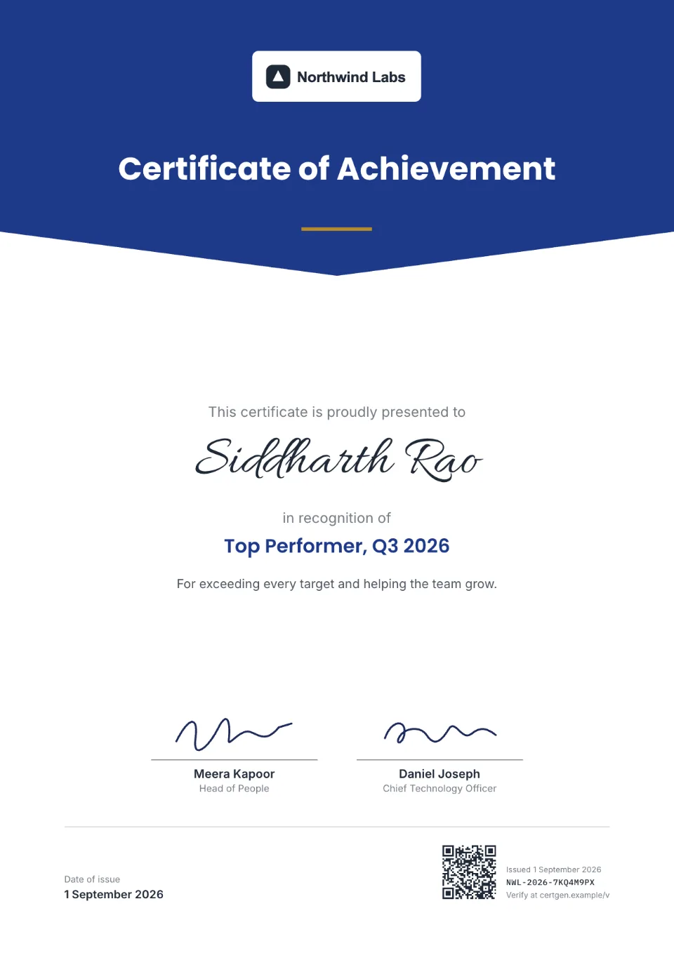 Certificate of Achievement template – Meridian design