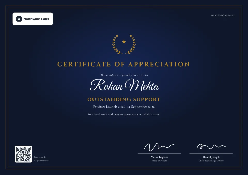 Certificate of Appreciation template – Gold Laurel design