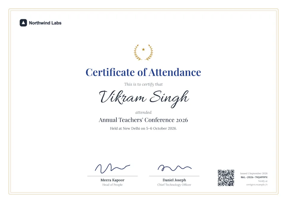 Certificate of Attendance template – Crest design
