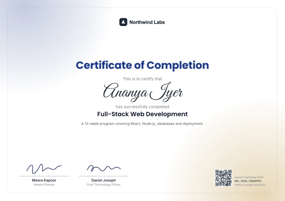 Certificate of Completion template
