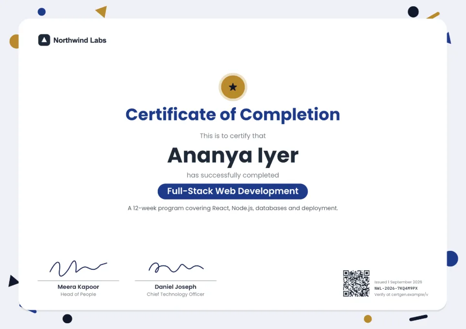 Certificate of Completion template – Confetti design