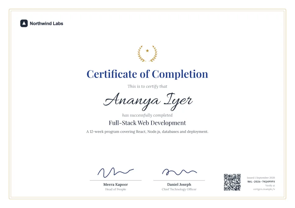 Certificate of Completion template – Crest design