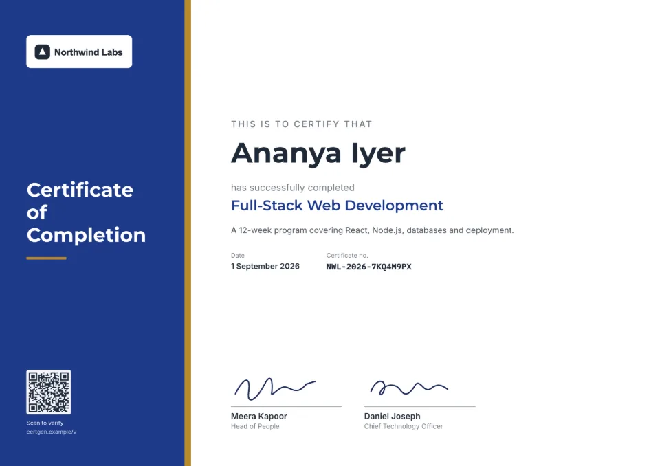 Certificate of Completion template – Horizon design