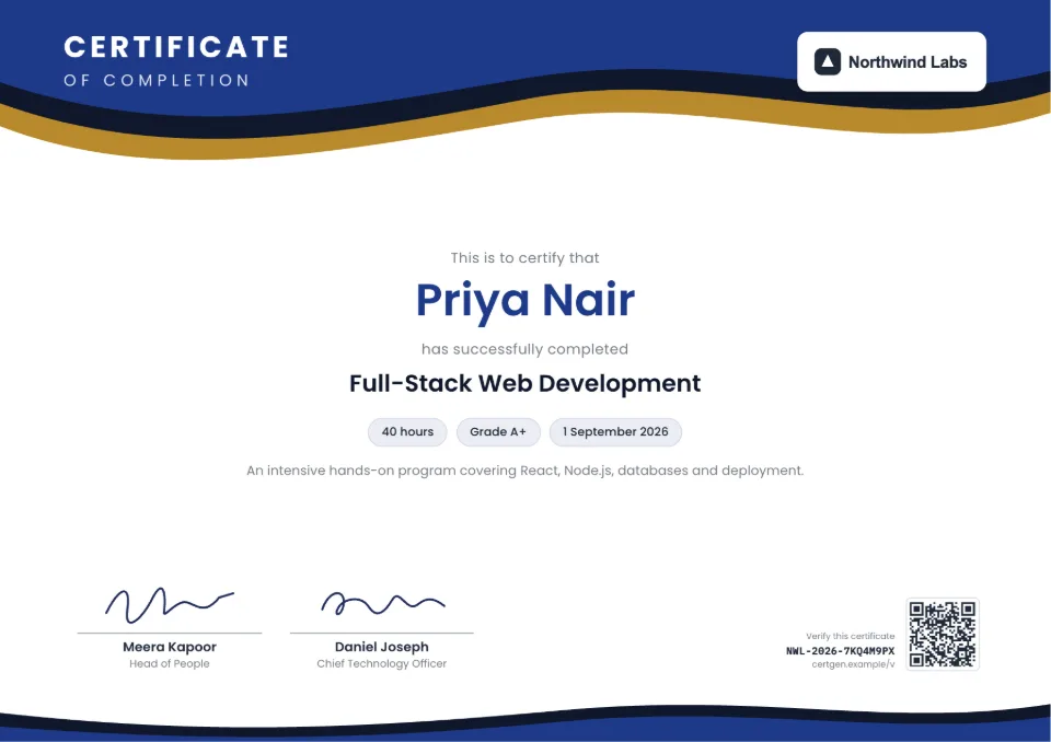 Certificate of Completion template – Wave design