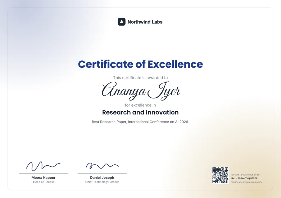 Certificate of Excellence template