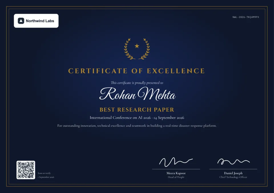 Certificate of Excellence template – Gold Laurel design