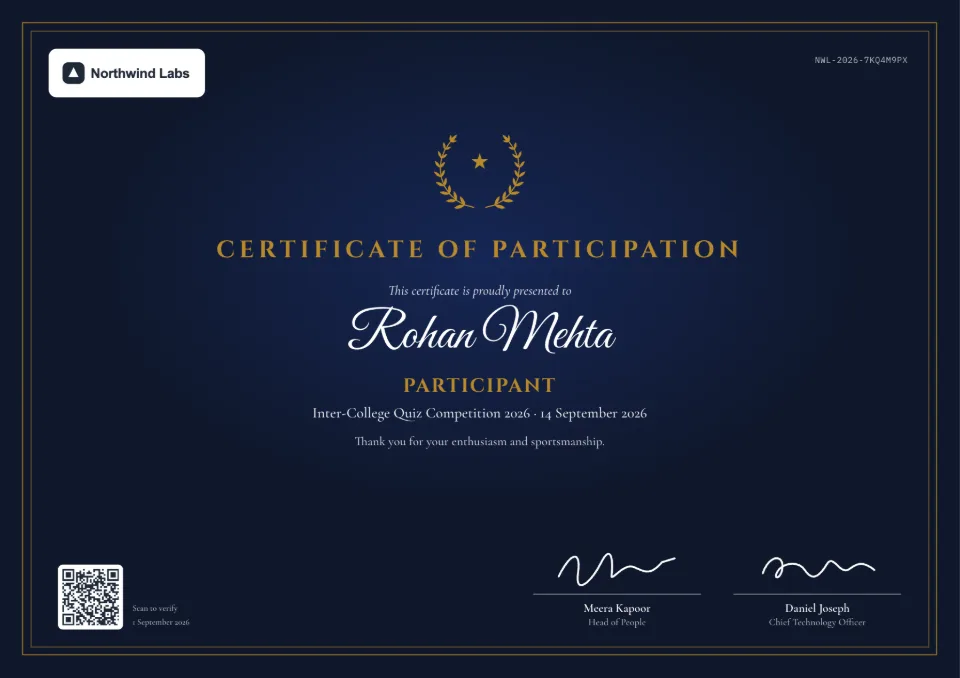 Certificate of Participation template – Gold Laurel design