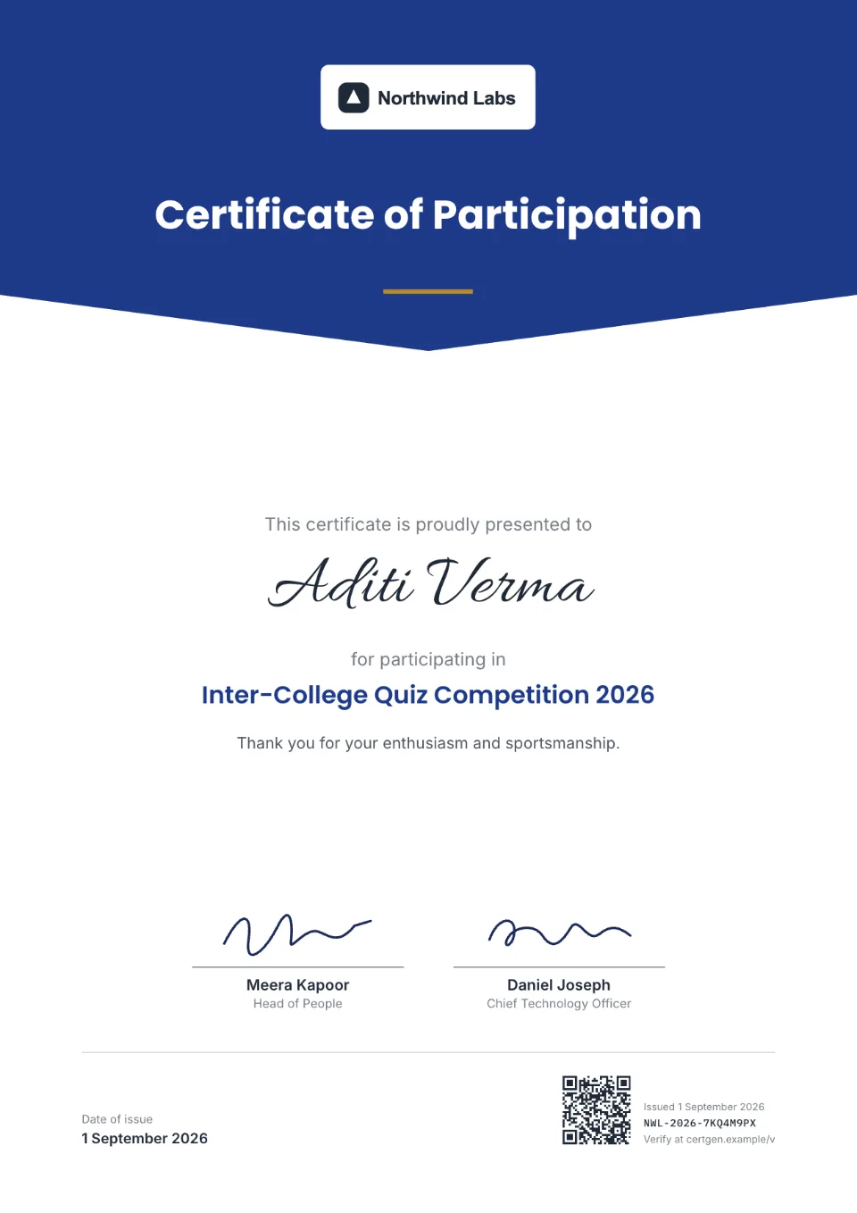 Certificate of Participation template – Meridian design
