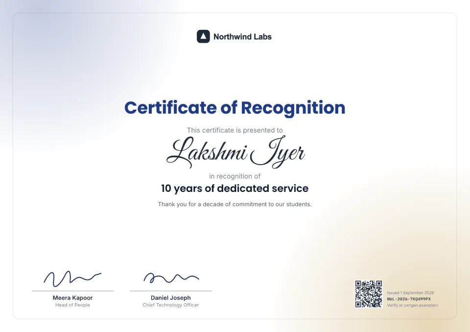 Certificate of Recognition template