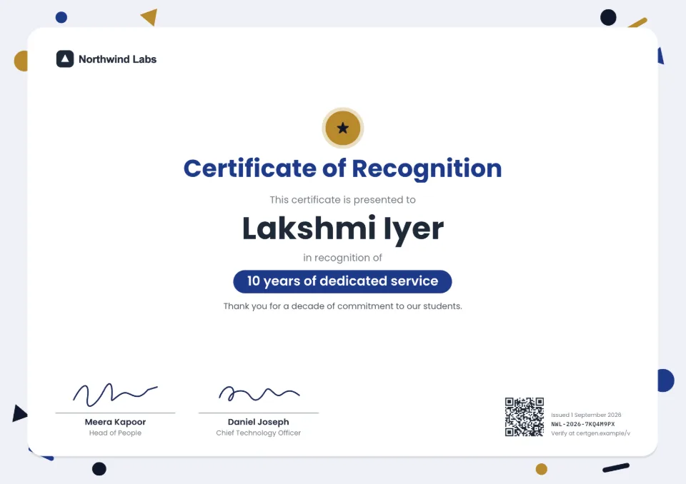 Certificate of Recognition template – Confetti design