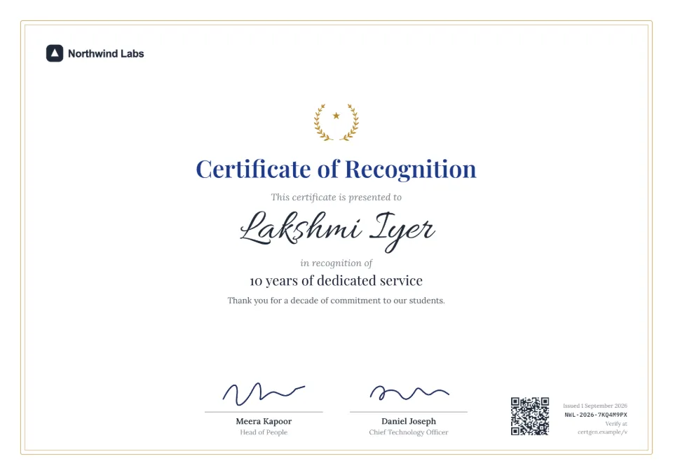 Certificate of Recognition template – Crest design