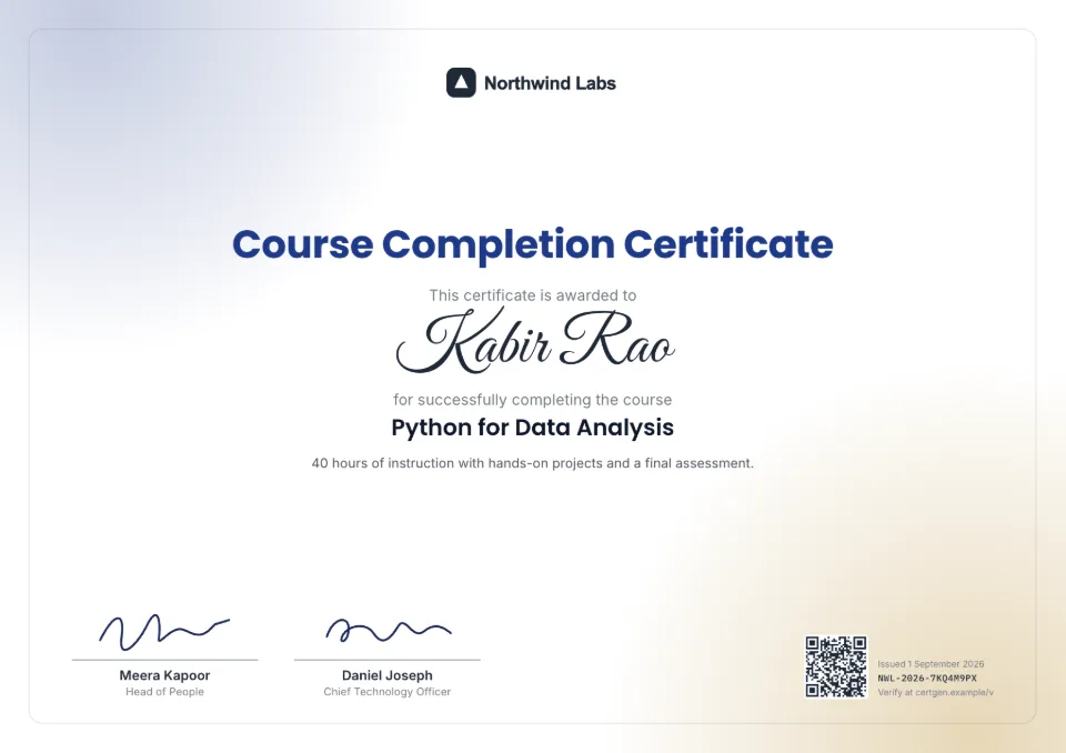 Course Completion Certificate template