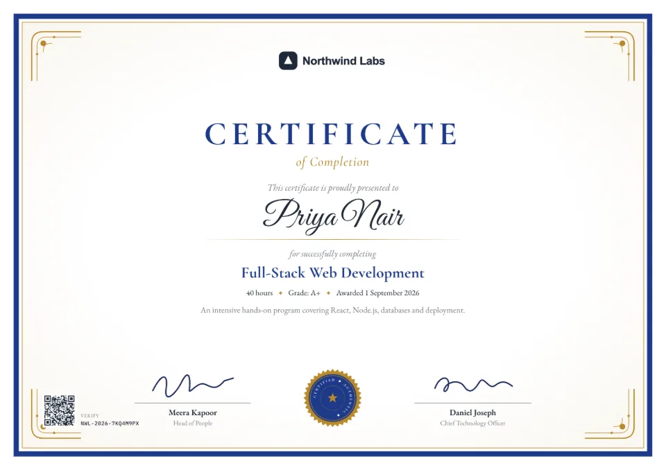 Course Completion Certificate template – Classic Border design