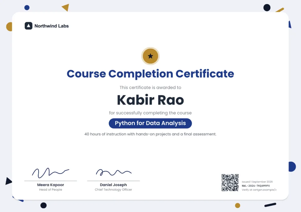 Course Completion Certificate template – Confetti design