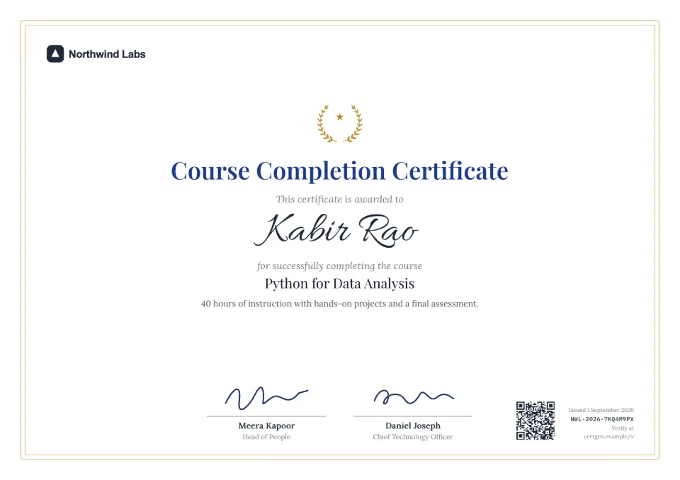 Course Completion Certificate template – Crest design