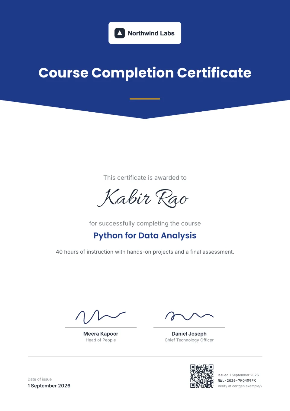 Course Completion Certificate template – Meridian design