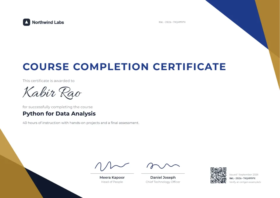 Course Completion Certificate template – Prism design