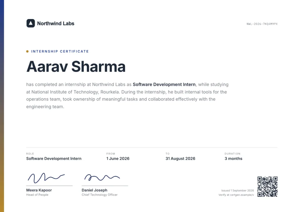 Minimal certificate template