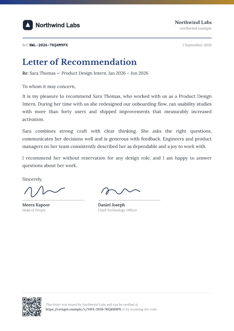 Recommendation Letter letter template