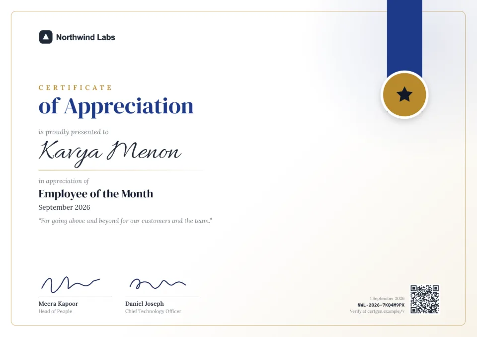 Employee of the Month Certificate template – Appreciation design