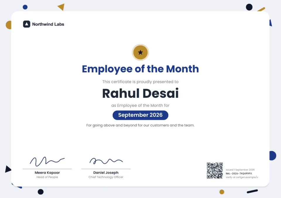 Employee of the Month Certificate template – Confetti design