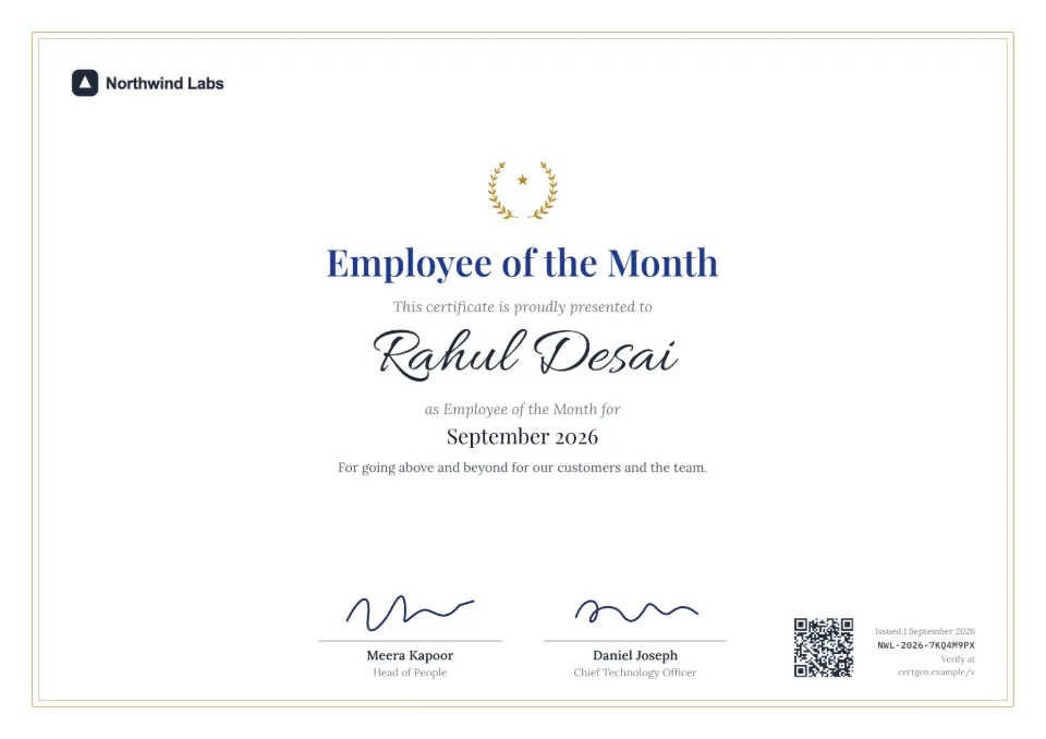 Employee of the Month Certificate template – Crest design