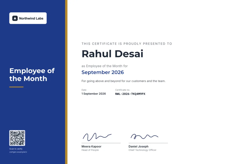 Employee of the Month Certificate template – Horizon design