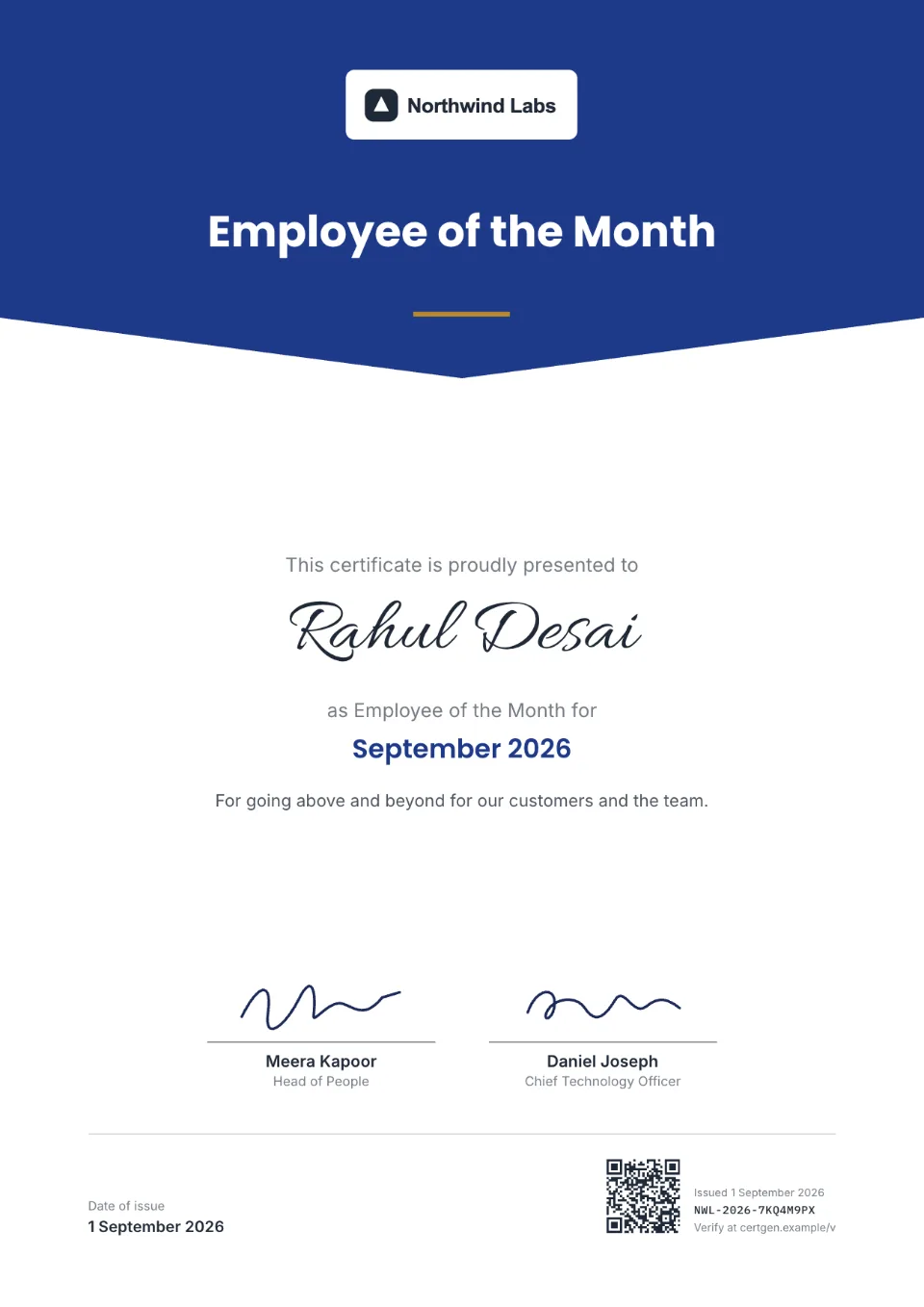 Employee of the Month Certificate template – Meridian design