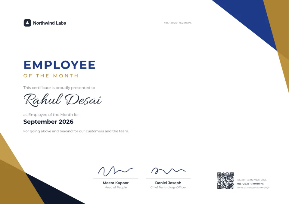 Employee of the Month Certificate template – Prism design