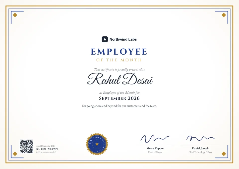 Employee of the Month Certificate template – Regal design