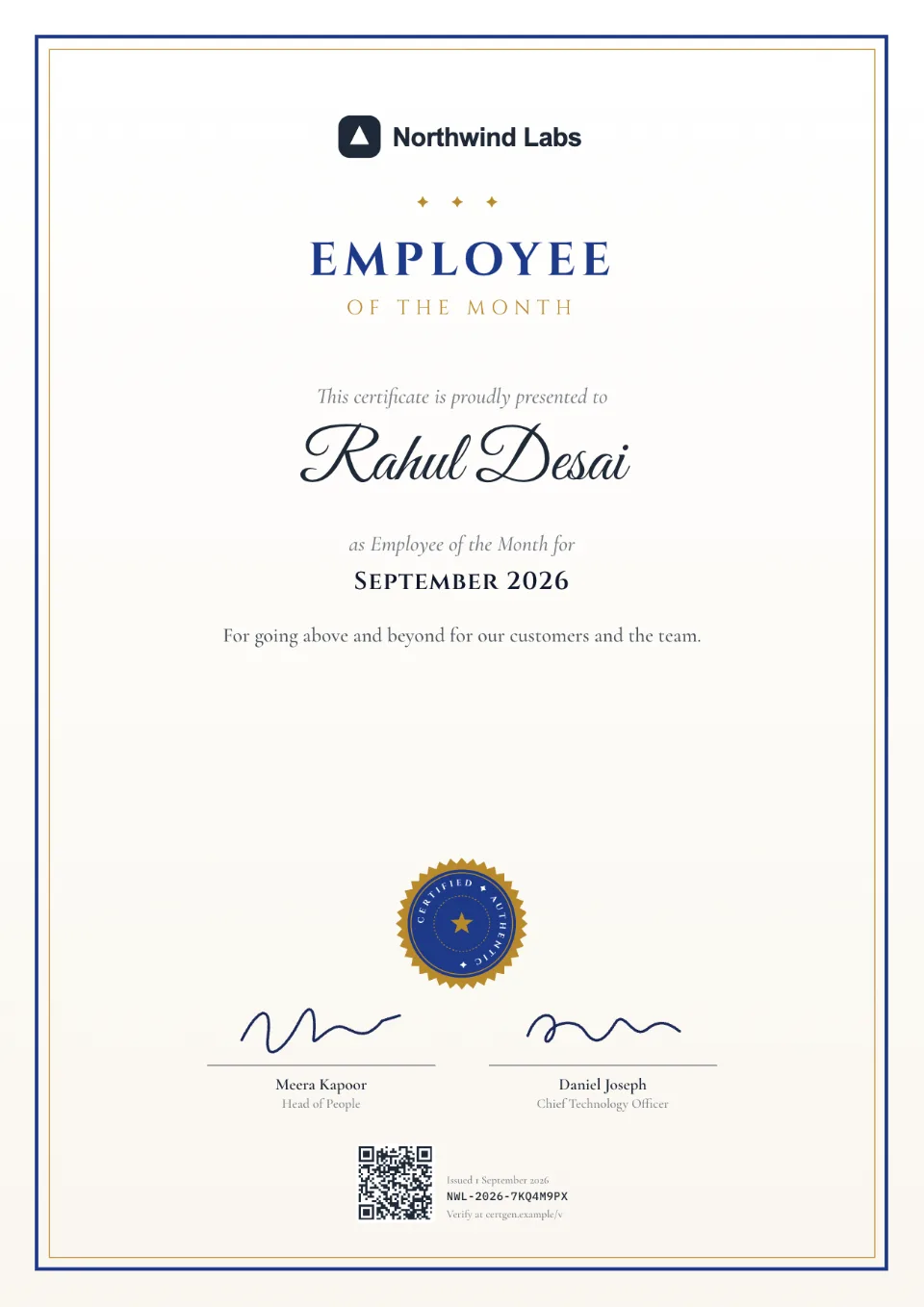 Employee of the Month Certificate template – Scroll design