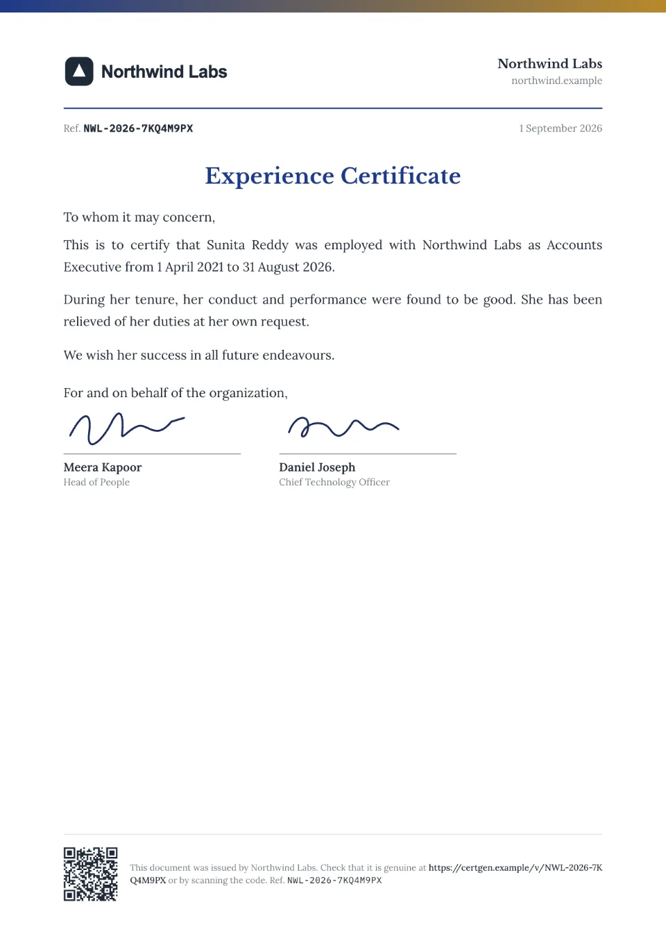 Experience Certificate template