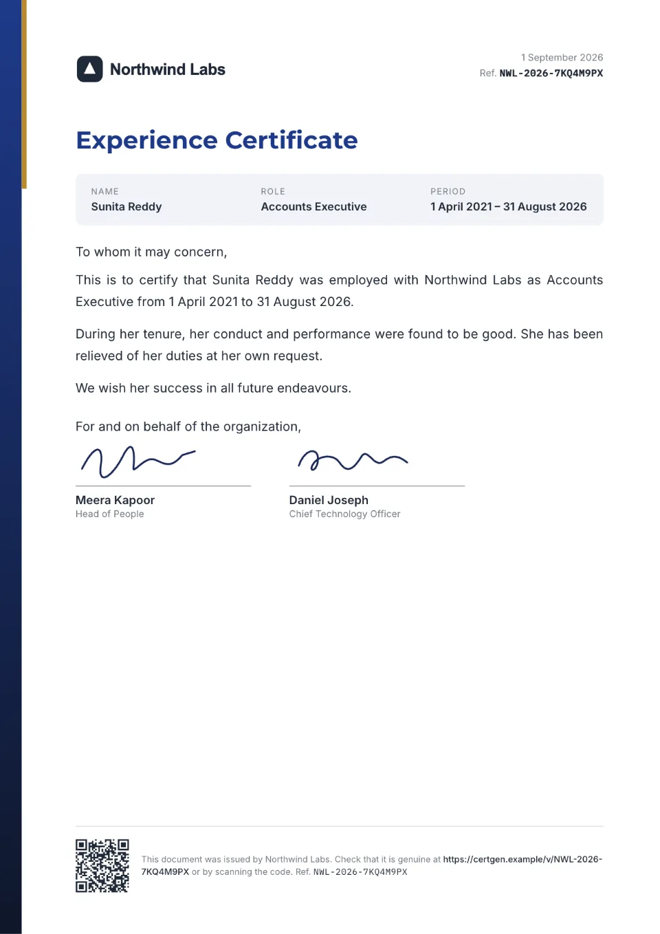 Experience Certificate template – Slate design