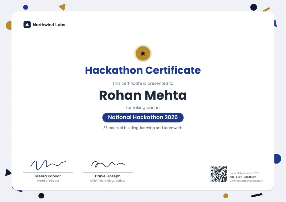 Hackathon Certificate template – Confetti design