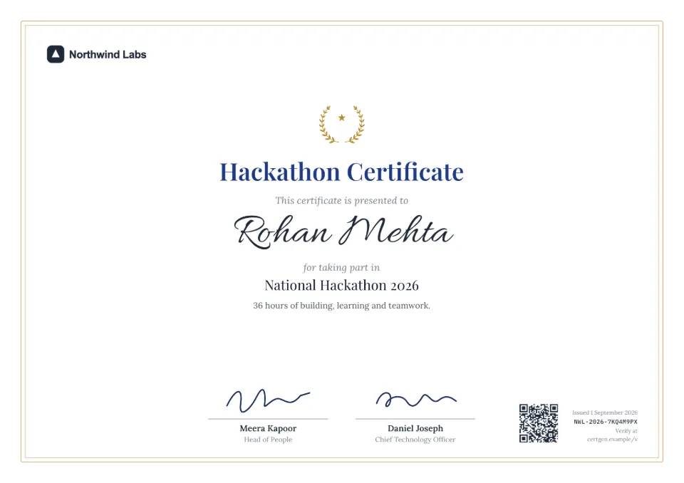 Hackathon Certificate template – Crest design