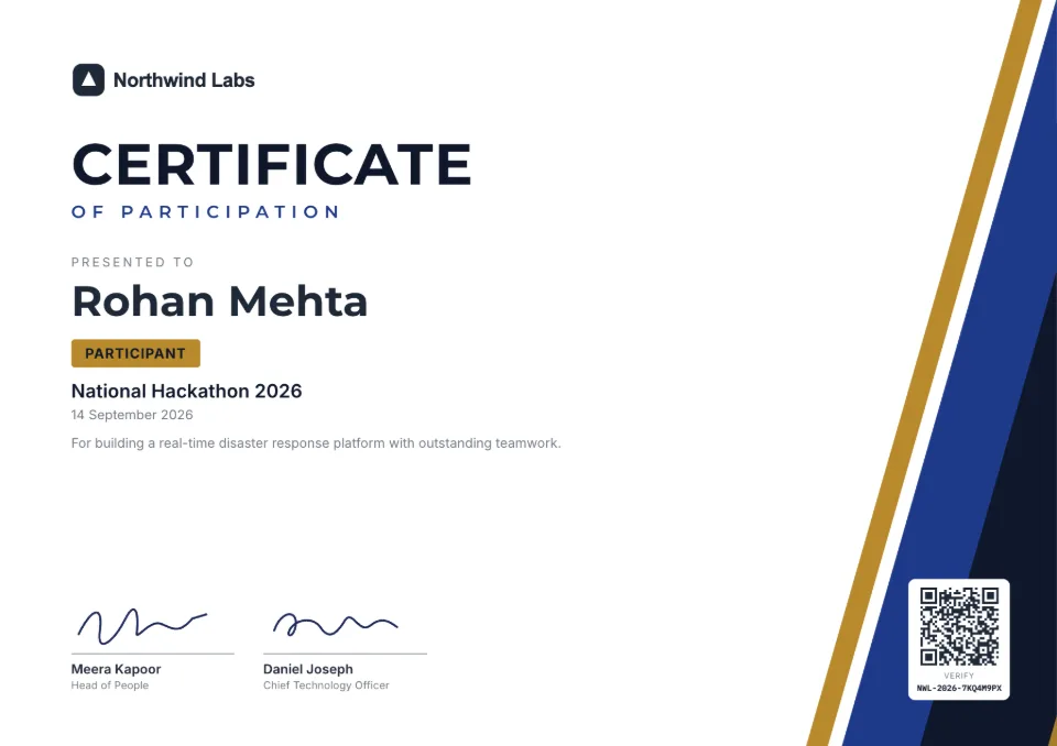 Hackathon Certificate template – Bold Diagonal design