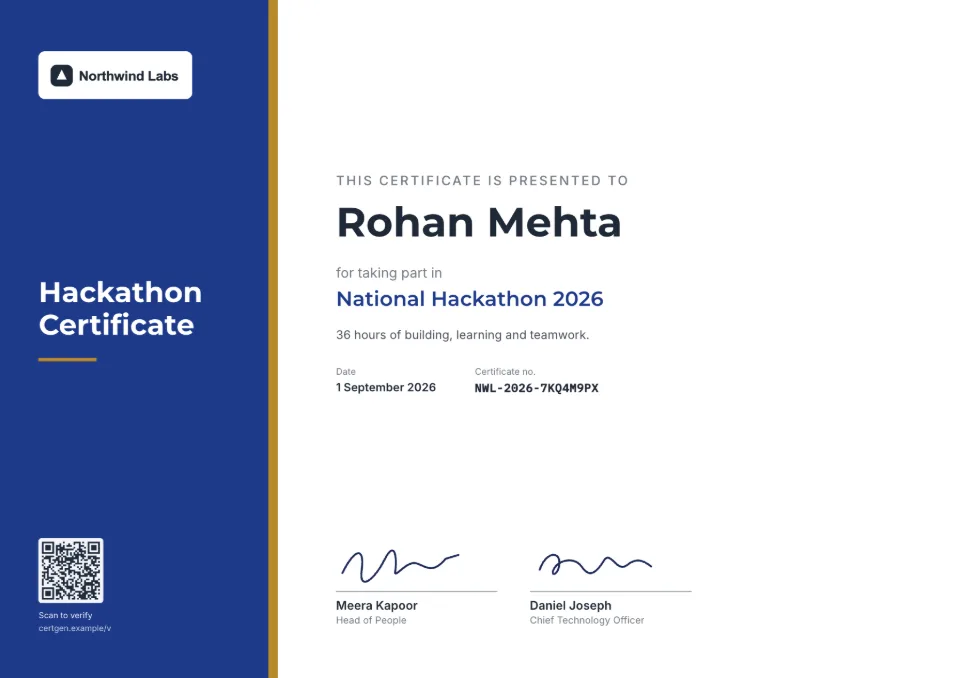 Hackathon Certificate template – Horizon design