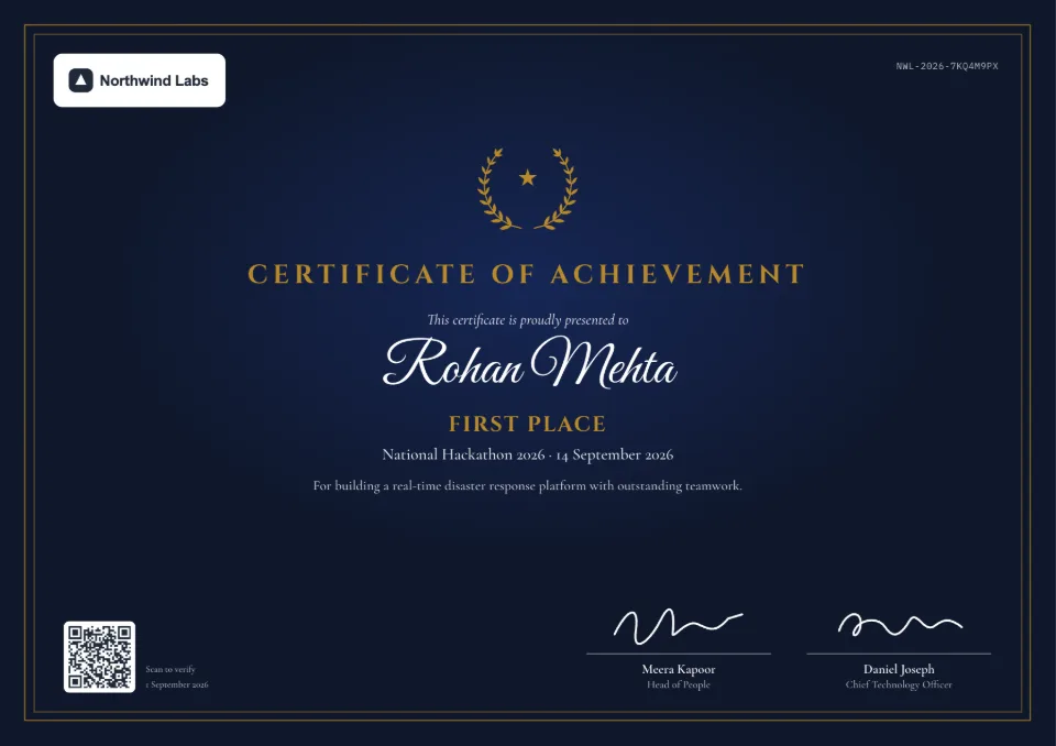 Hackathon Certificate template – Gold Laurel design