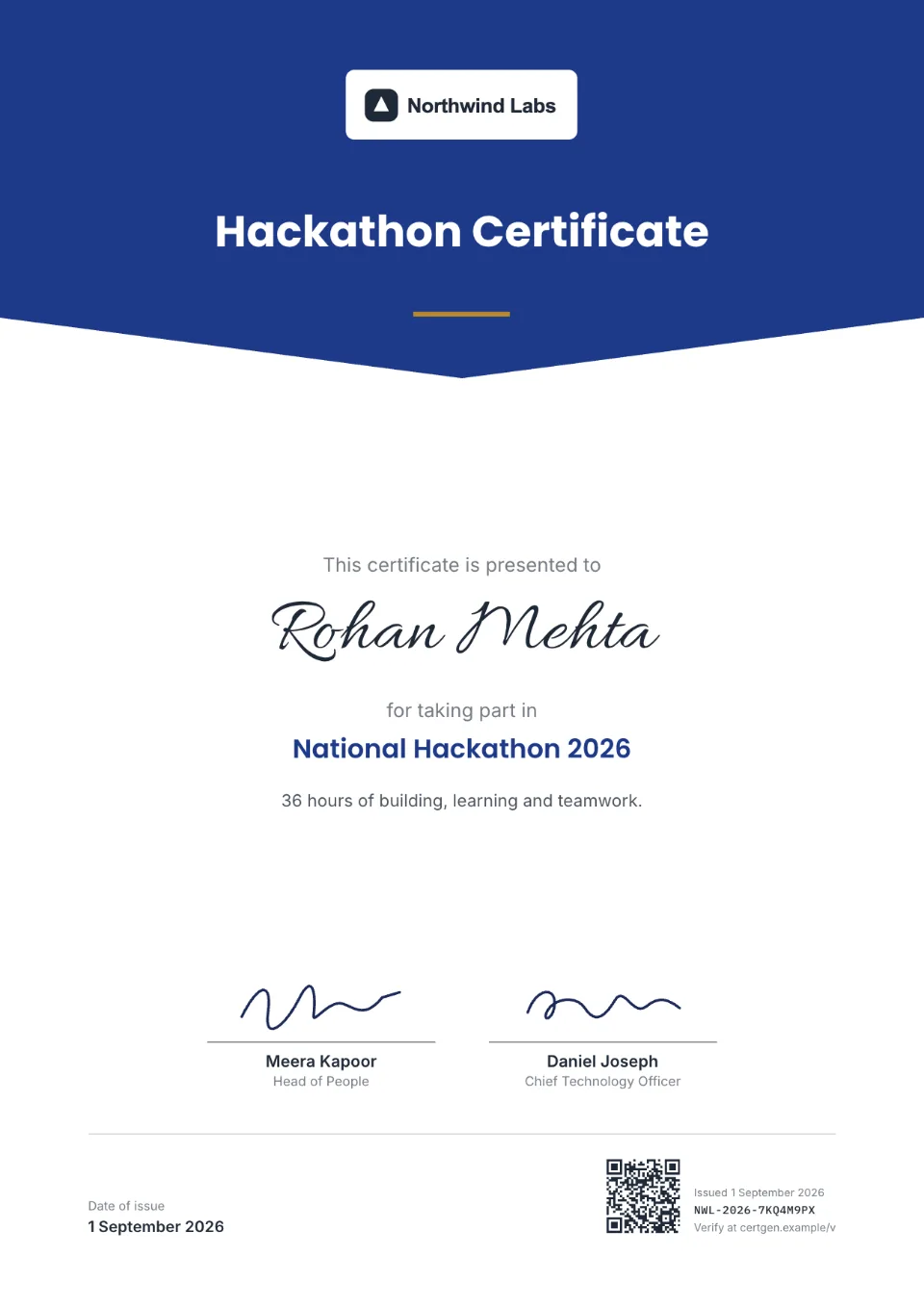 Hackathon Certificate template – Meridian design