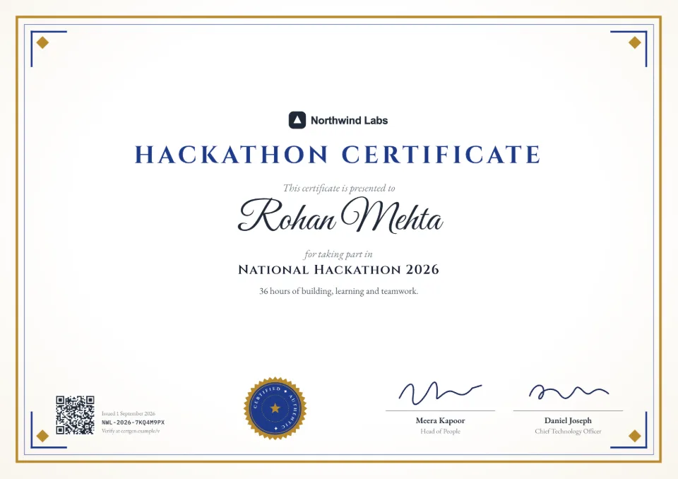 Hackathon Certificate template – Regal design