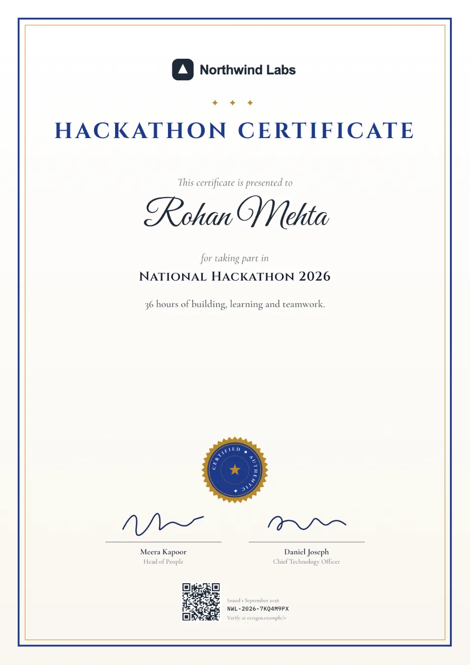 Hackathon Certificate template – Scroll design
