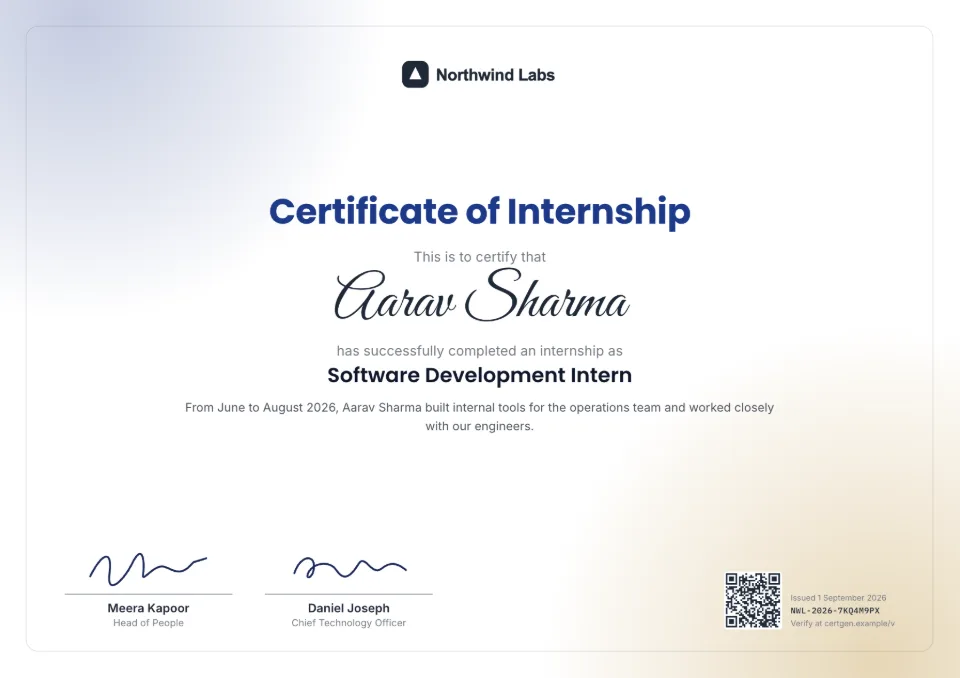 Internship Certificate template
