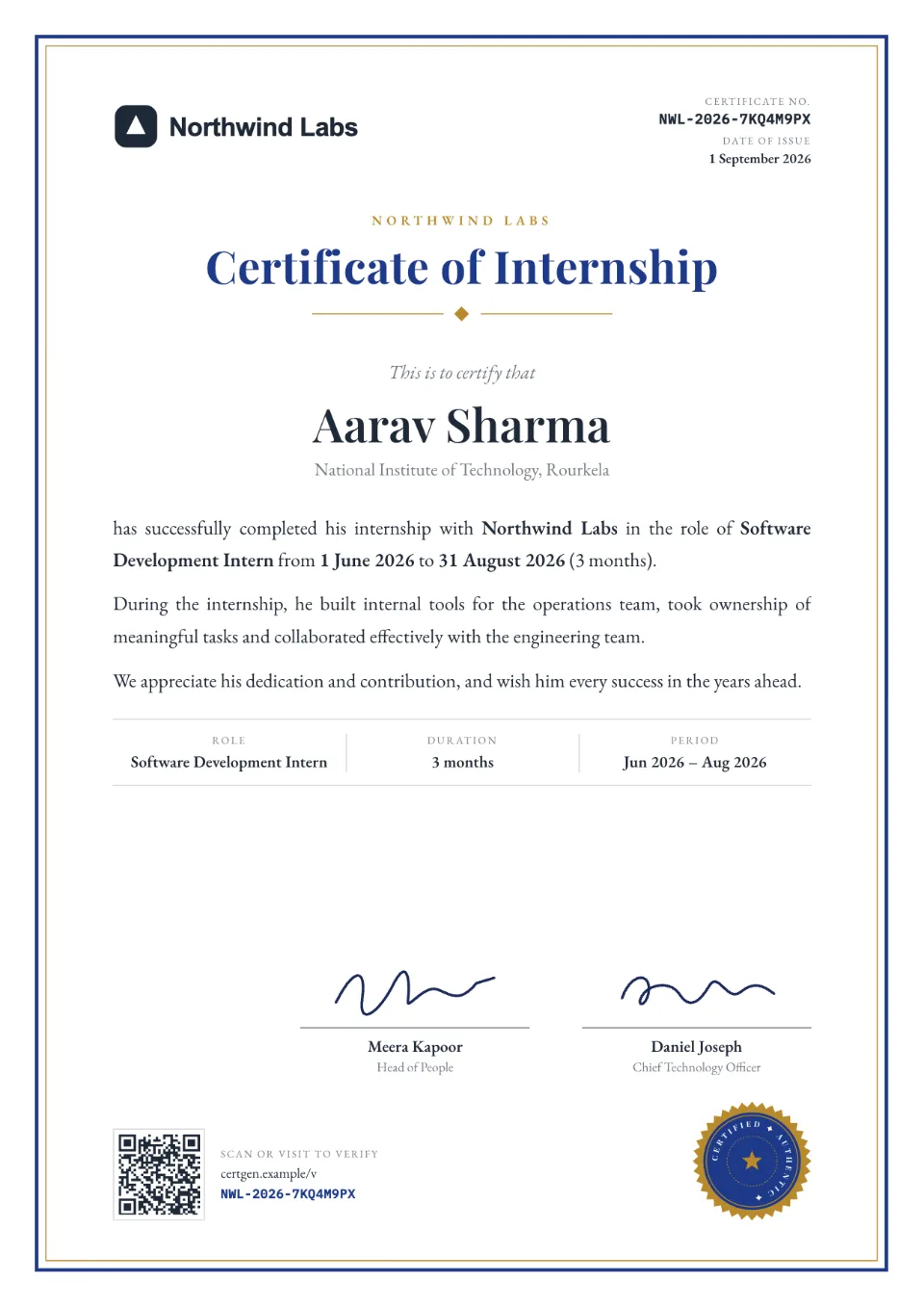 Internship Certificate template – Heritage design