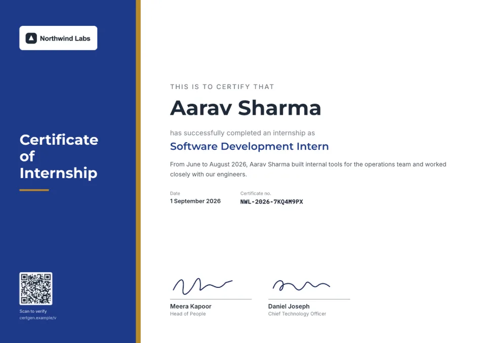Internship Certificate template – Horizon design