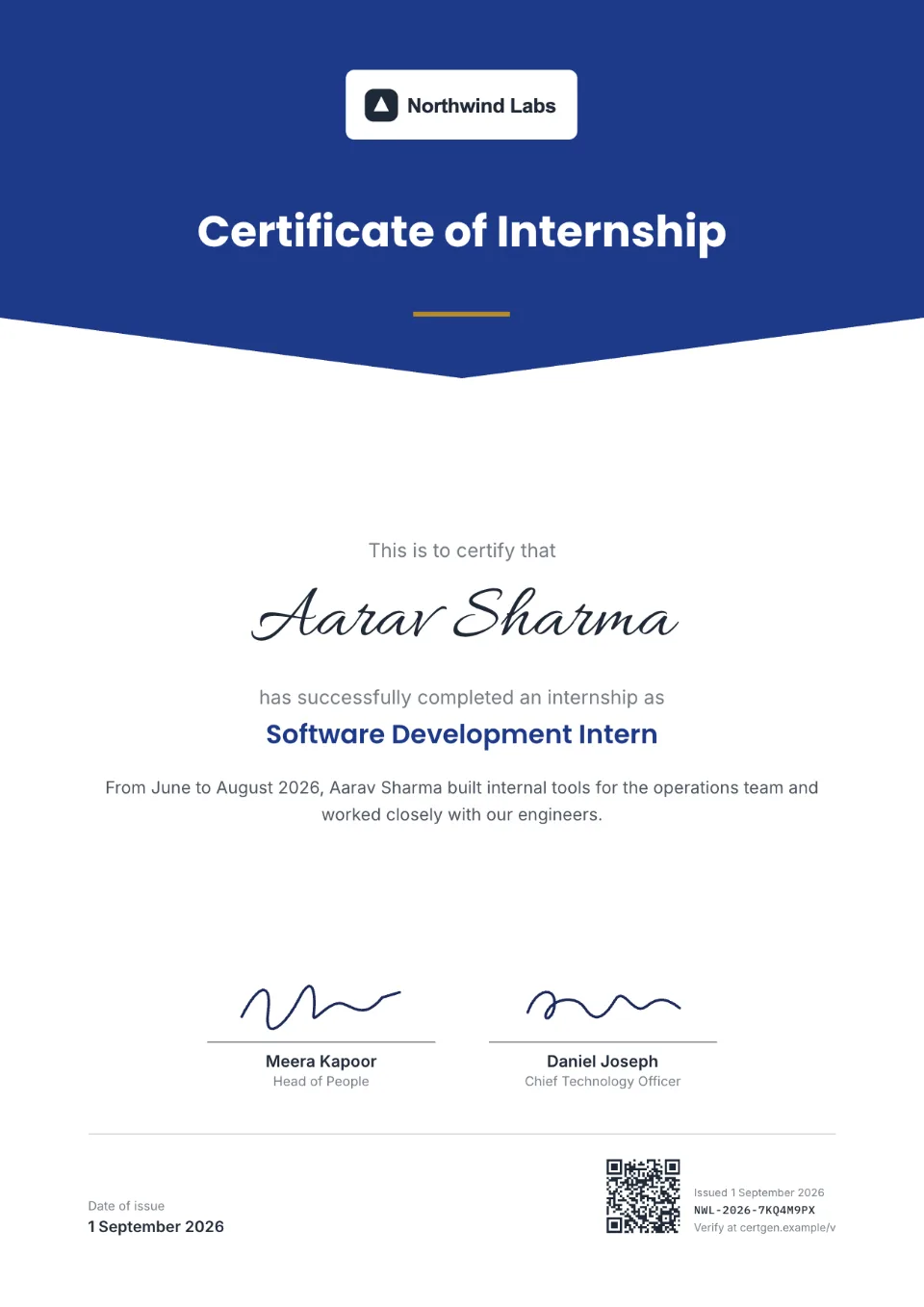 Internship Certificate template – Meridian design