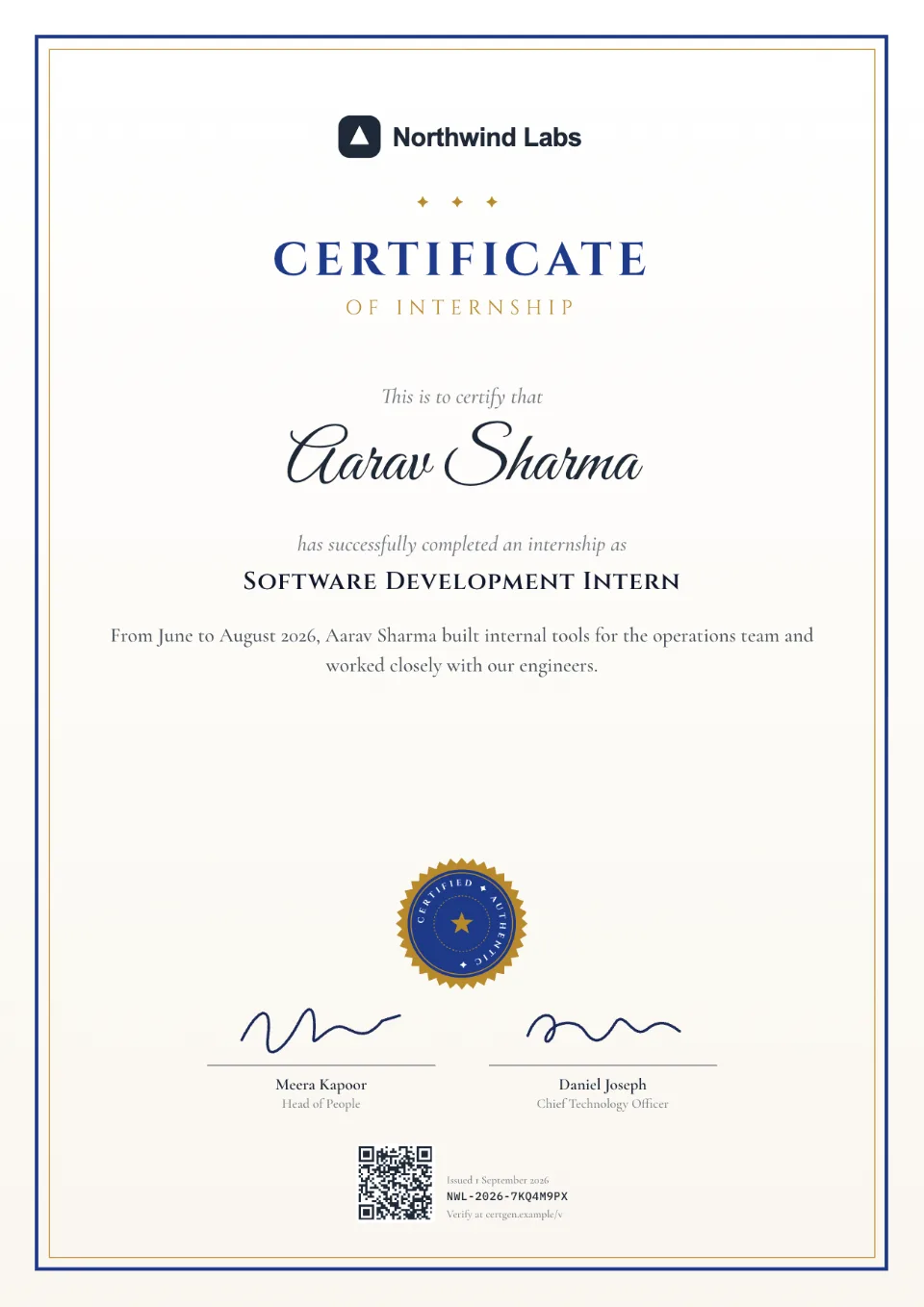 Internship Certificate template – Scroll design