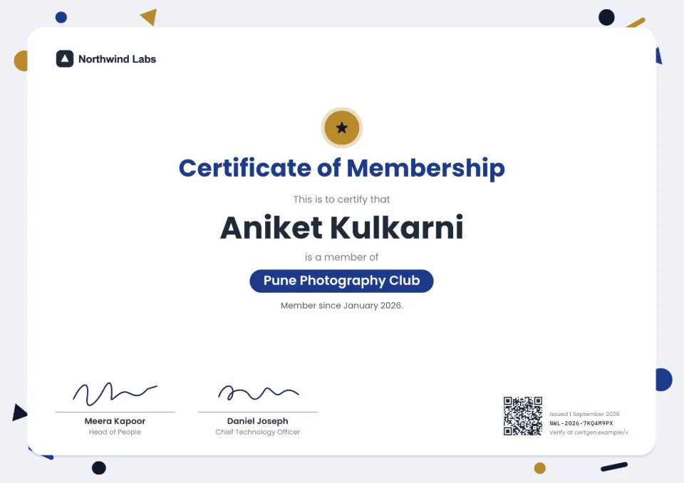 Membership Certificate template – Confetti design
