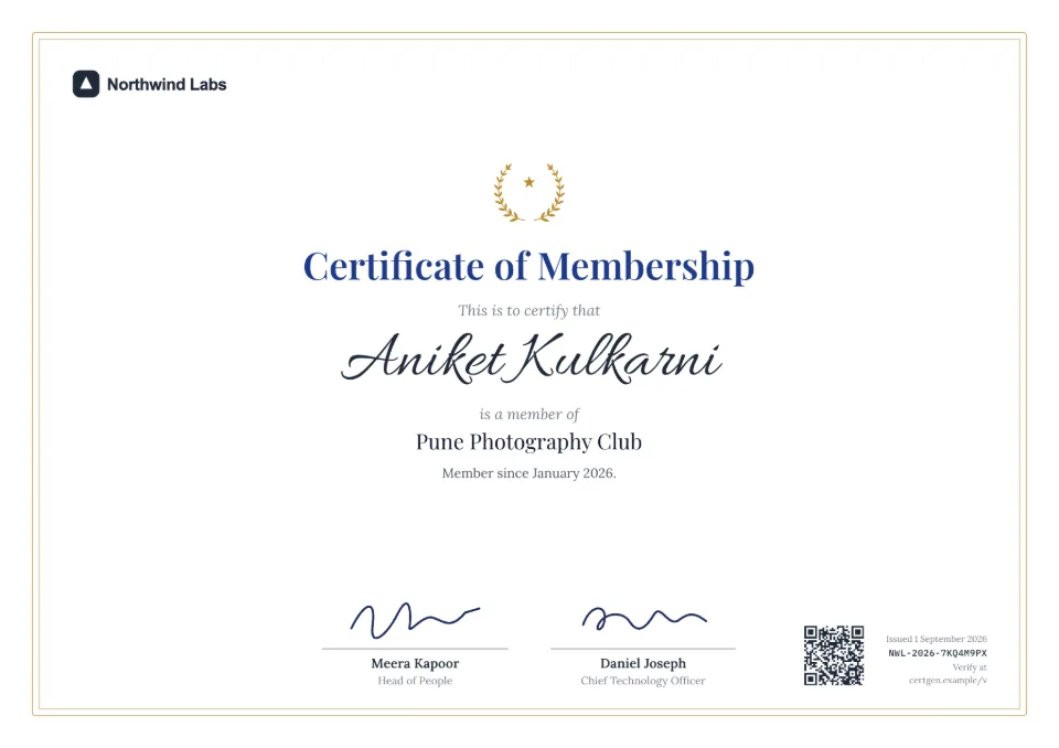 Membership Certificate template – Crest design